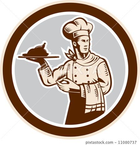 Chef Cook Serving Food Platter Circle Retro 11080737