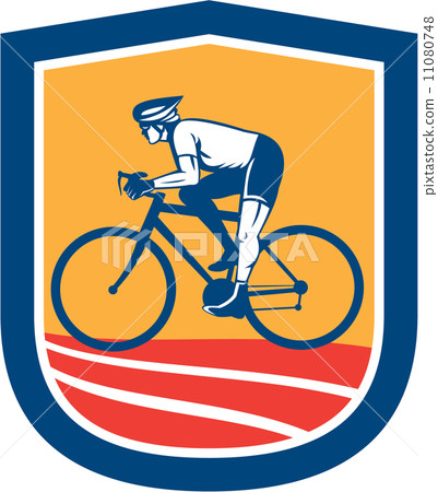 Cyclist Riding Bicycle Cycling Side View Retro 11080748