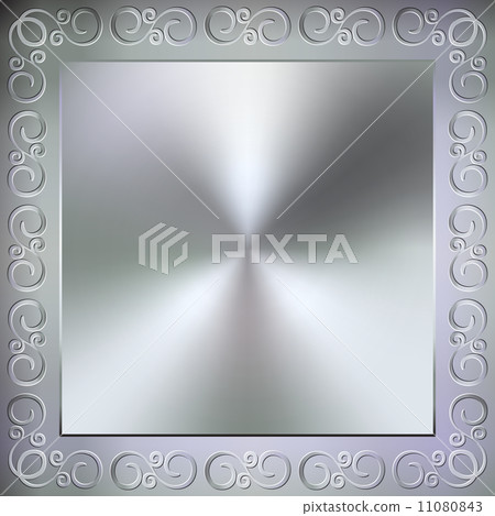 Vector metallic square background with frame and swirles 11080843