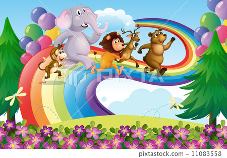 A group of animals at the rainbow 11083558