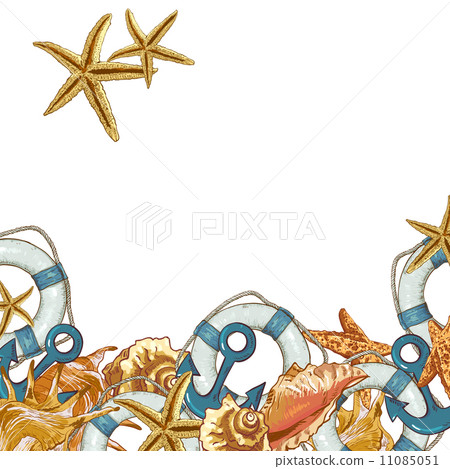 Summer Card with Sea Shells, Anchor, Lifeline Summer Card with Sea Shells, Anchor, Lifeline 11085051