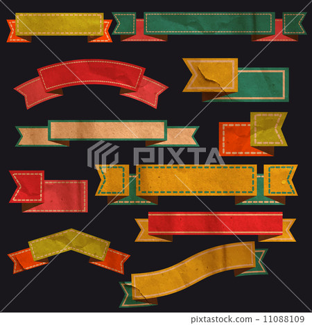 Set of vector retro ribbons, old dirty paper textures Set of vector retro ribbons, old dirty paper textures 11088109