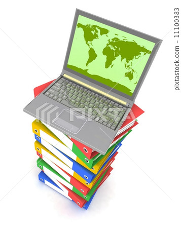 Laptop on stack of folders Laptop on stack of folders 11100383