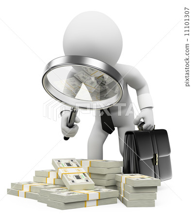 3D white people. Tax inspector with magnifying glass 11101307