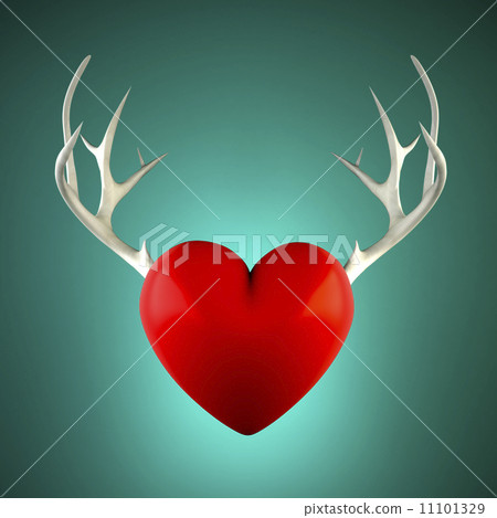 Red heart with antlers on a turquoise background 11101329