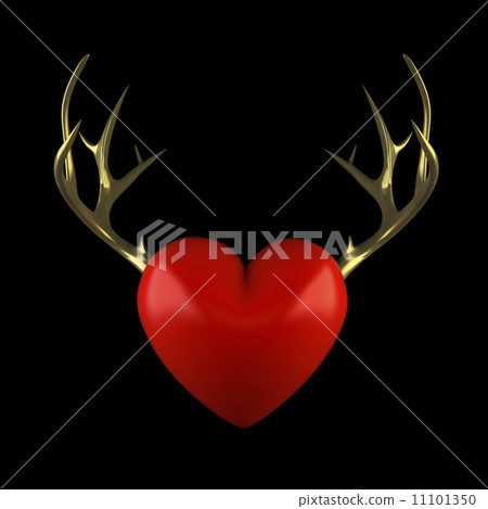 Red heart with gold antlers on a black background 11101350