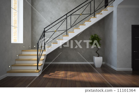 Part of the classical interior, staircase view with plant 11101364