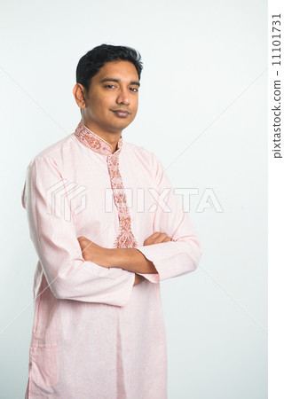 traditional indian male  portrait with plain background and copy 11101731