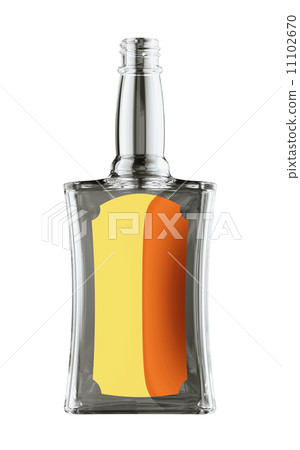 Empty bottle for rum or whisky with golden label 11102670