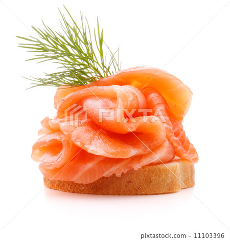 sandwich or canape with salmon on white background cutout sandwich or canape with salmon on white background cutout 11103396
