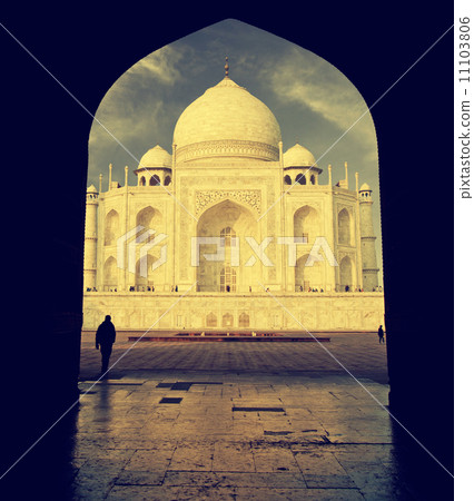 Interesting view of Taj Mahal, India, vintage retro style. 11103806