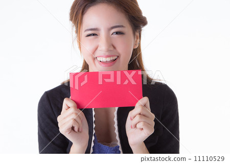 officer women in working suit showing red envelope 11110529