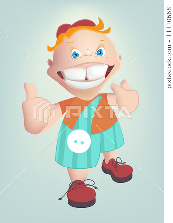 Child shows healthy teeth. Vector cartoon 11110668