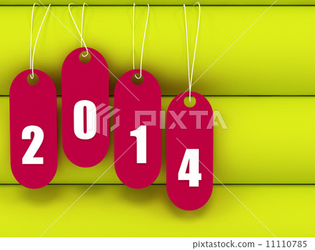 3d yellow book with tag hanging with 2014 written text 3d yellow book with tag hanging with 2014 written text 11110785