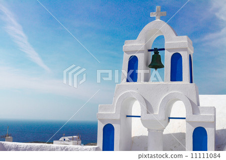 white with blue belfry, Santorini island, Greece white with blue belfry, Santorini island, Greece 11111084