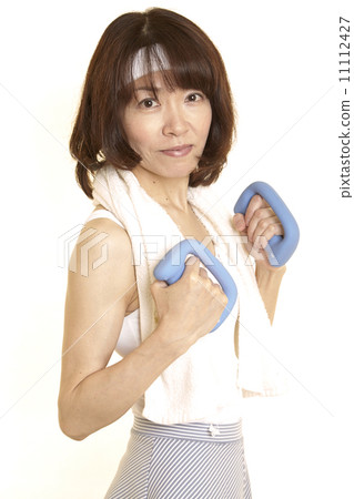 Women with people, women, jogging dumbbells 11112427