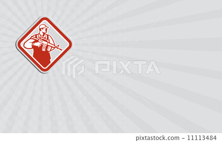 Business card Soldier Serviceman Military Assault Rifle Shield Retro 11113484