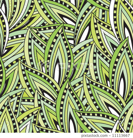 Seamless pattern with green leaves and blots 11113667