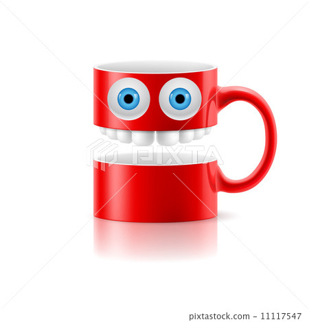 Red mug of two parts with two eyes and teeth 11117547