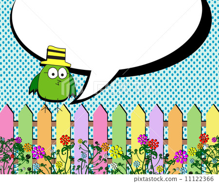 Birds with bubbles speech and garden fence nature Birds with bubbles speech and garden fence nature 11122366