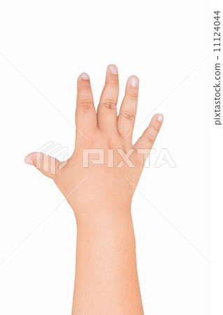 isolated boy hand shows the number five 11124044