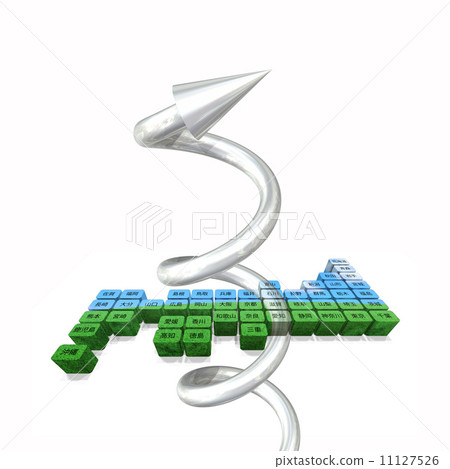 Japanese map of grassland and helical arrow 11127526