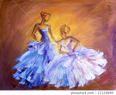 Two beautiful women at the ball. Oil painting. 11129840
