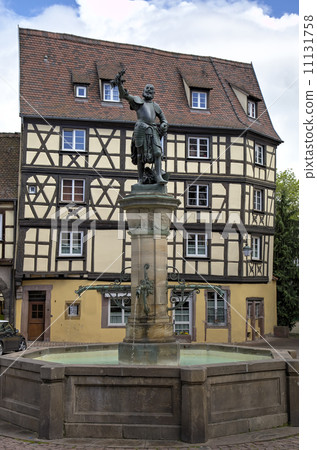 Fountain with a bronze statue of Lazare de Schwendi. Designed by Auguste Bartholdi in 1898.  Colmar, 11131758