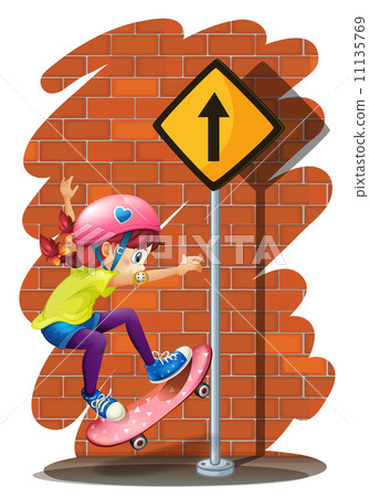 A girl skateboarding near the signboard A girl skateboarding near the signboard 11135769