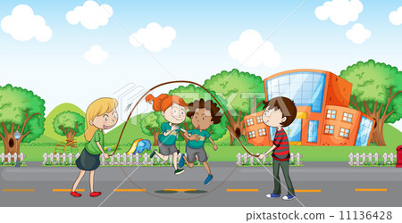 Kids playing at the road Kids playing at the road 11136428