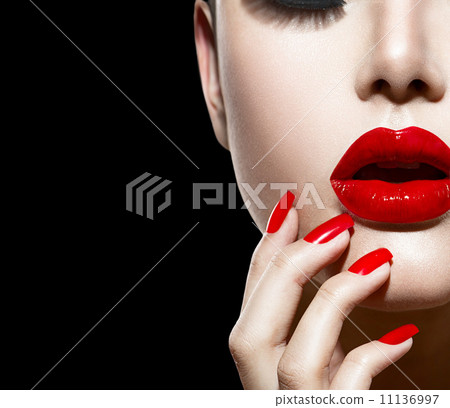 Red Sexy Lips and Nails closeup. Manicure and Makeup Red Sexy Lips and Nails closeup. Manicure and Makeup 11136997