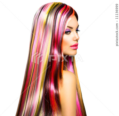 Beauty Fashion Model Girl with Colorful Dyed Hair 11136999