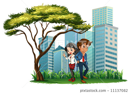 Employees under the tree - Stock Illustration [11137082] - PIXTA