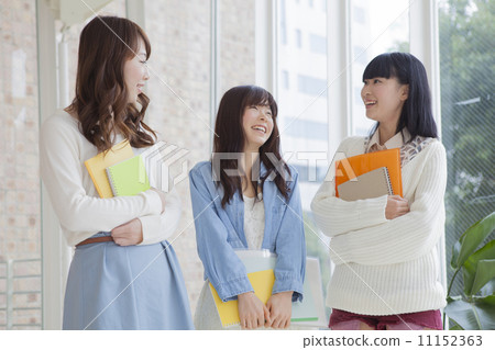 Female students who have notes and talk with friends 11152363