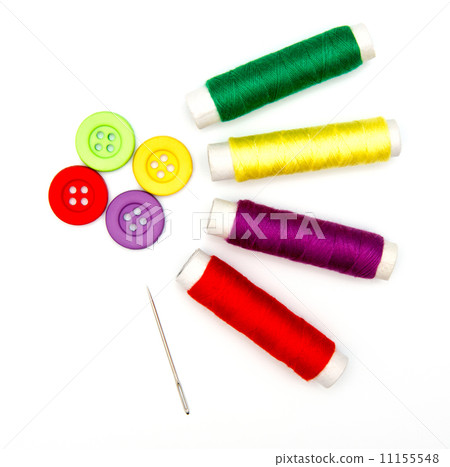 sewing buttons and needle with thread isolated on white 11155548