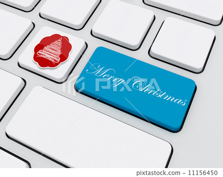 christmas tree tag with text on keyboard 11156450