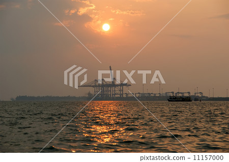 Cargo port on a sunset, Cochin, Kerala, South India 11157000