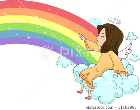 Girl Angel Sitting on Cloud with a Rainbow Girl Angel Sitting on Cloud with a Rainbow 11162963