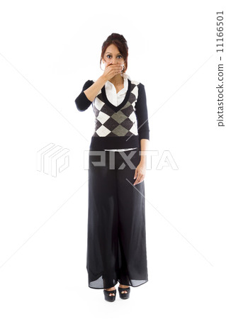 Indian young woman with hand over mouth isolated on white background Indian young woman with hand over mouth isolated on white background 11166501