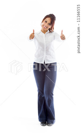 Indian young woman showing thumbs up from both hands isolated on white background Indian young woman showing thumbs up from both hands isolated on white background 11166555