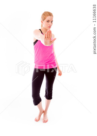 Young woman making stop gesture sign 11166638