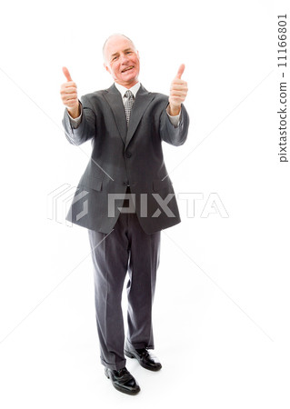 Businessman giving thumbs up sign with both hands 11166801