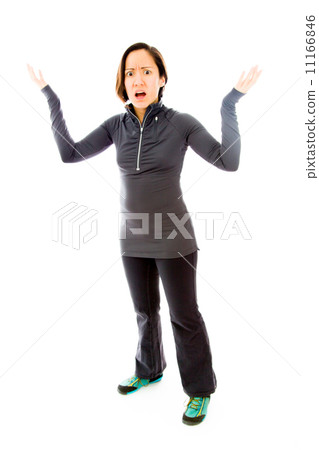 Worried woman spread hands and doesn't know what to do 11166846