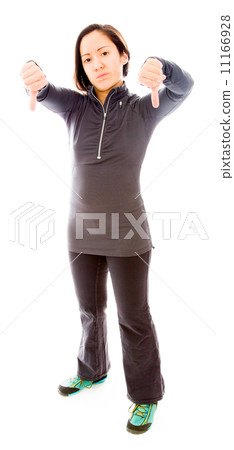 Young woman showing thumbs down sign from both hands 11166928