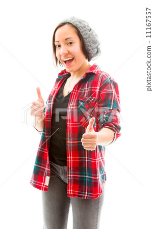 Young woman showing thumbs up sign from with both hands 11167557