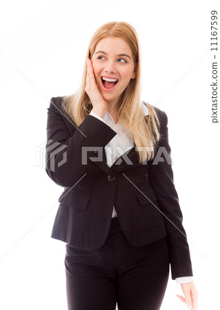 Businesswoman surprised with hand on cheek 11167599