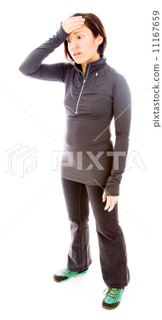 Stressed woman holding her head with hand Stressed woman holding her head with hand 11167659