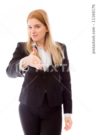 Businesswoman offering hand for handshake 11168176