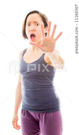 Young woman making stop gesture sign 11168307