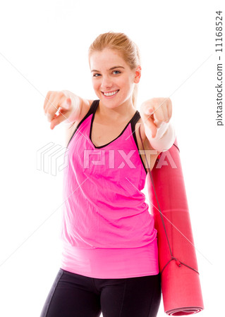 Young woman pointing towards camera with both hands Young woman pointing towards camera with both hands 11168524